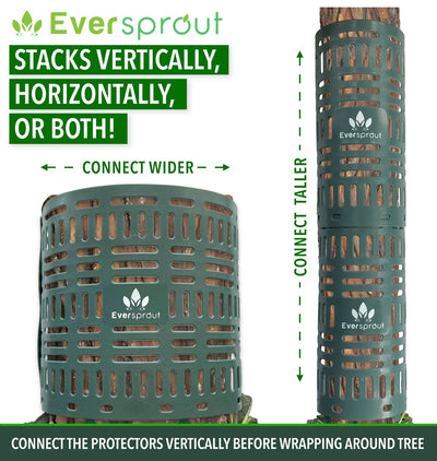 Eversprout tree protector can stack vertically or connect horizontally for a wide tree.
