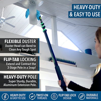 Flexible Ceiling Fan Duster + 24' Extension Pole